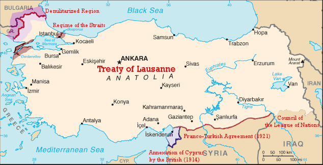 ローザンヌ条約後のトルコ国境地図